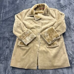 Valerie Stevens Faux Shearling Coat Womens Large Tan Penny Lane Fur Trim Jacket